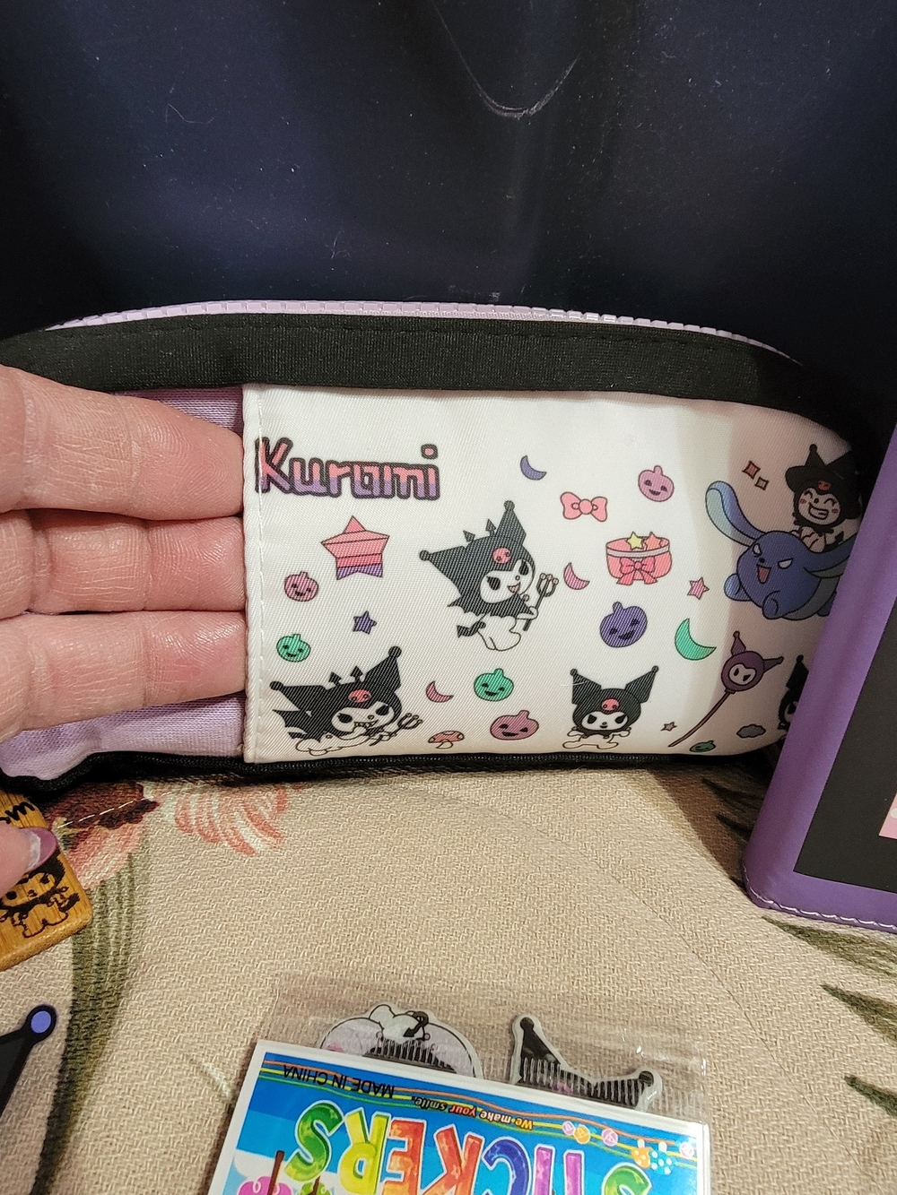 822- Sanrio Kuromi Purple Quilted Tote Bag Set - Picture 6 of 16